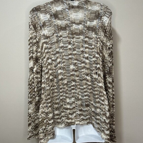 Katie Todd Women Tan Open Front Open Fish Net Weave Lightweight Sweater L - Picture 6 of 9